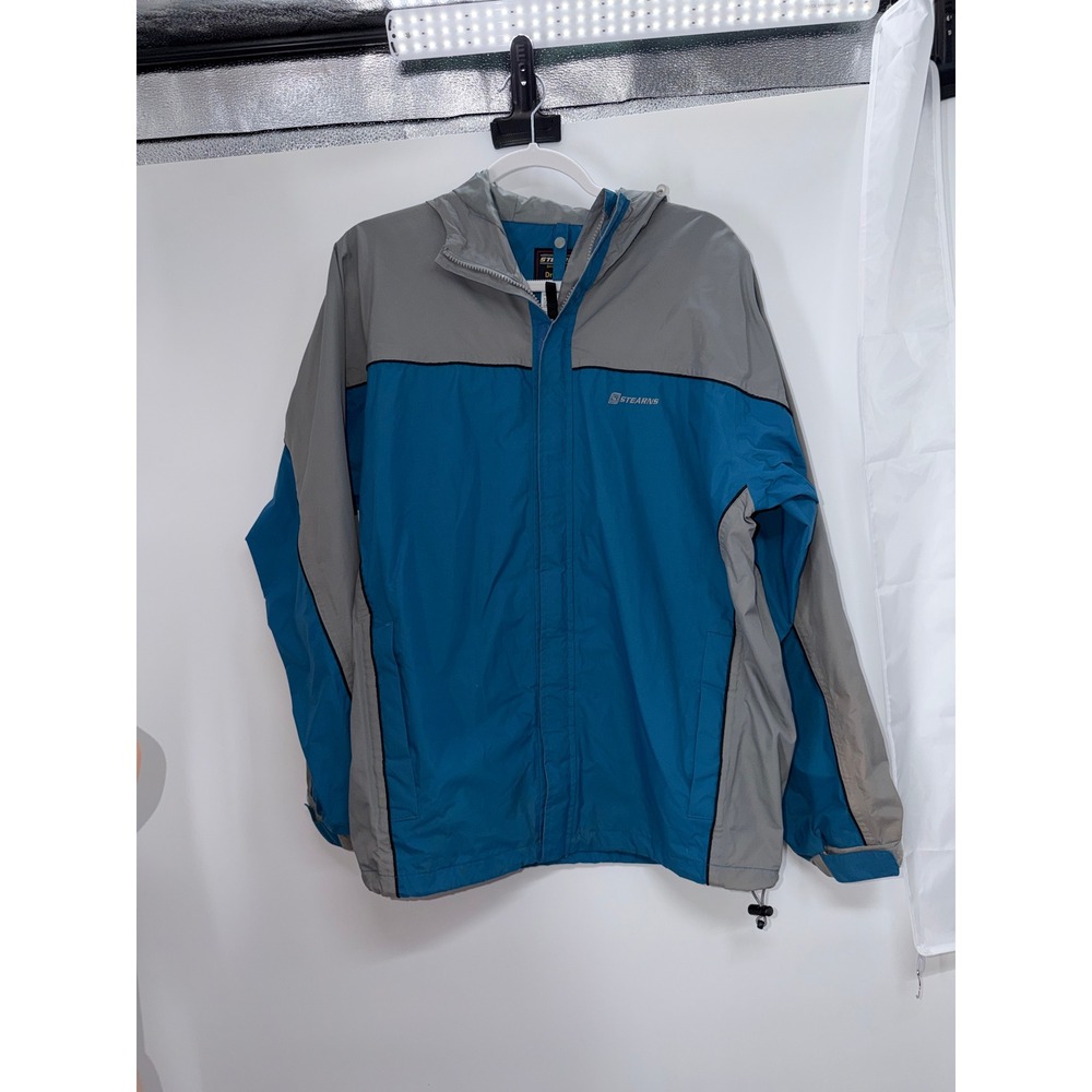Stearns Mens Medium‎ Blue Grey DryWear Hooded Rain Jacket Windbreaker Gorpcore